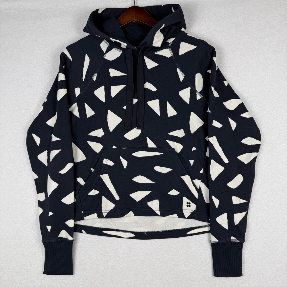 Sweaty Betty Revive Cropped Hoodie Womens S Navy White Geometric SB8930A